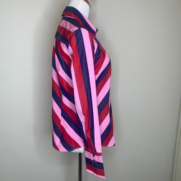 Tommy Hilfiger Blue Pink Red Striped Button Up Shirt Sz Medium - Picture 4 of 9